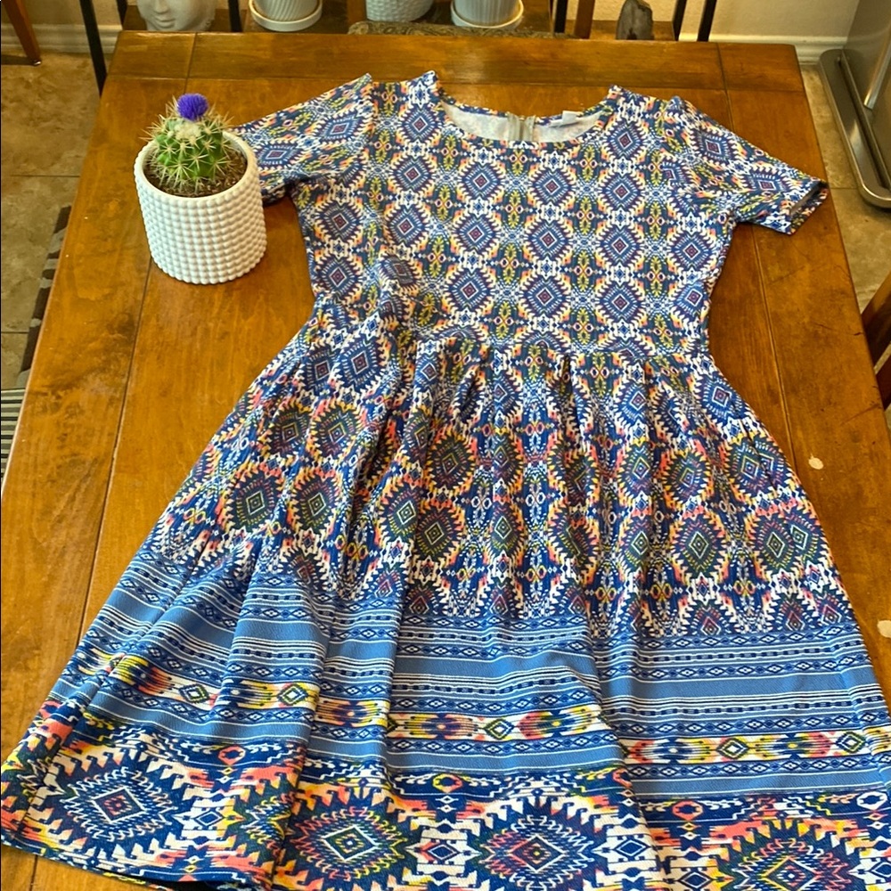 Southwestern Print Dress Boho Flowy Casual Dress Blue Orange XL